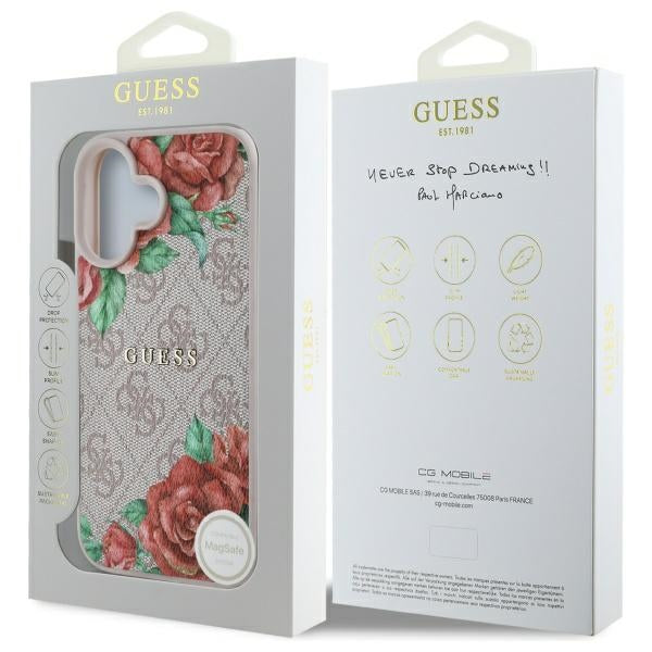 MagSafe-kotelo Apple iPhone 16:lle, Guess, 4G Flowers Print, Pinkki