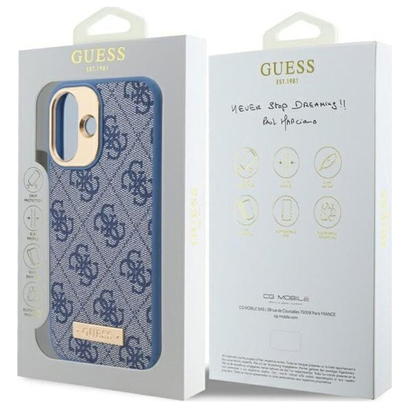 MagSafe-kotelo Apple iPhone 16:lle, Guess, 4G Logo Plate, Sininen