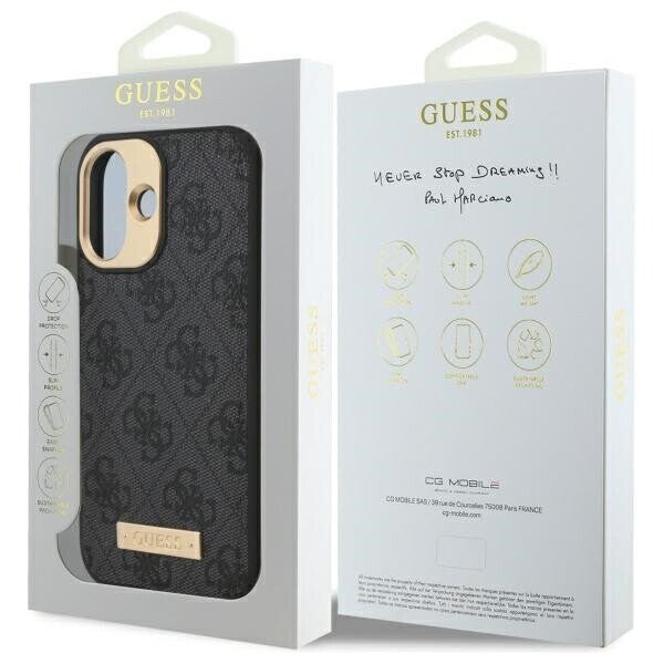 MagSafe-kotelo Apple iPhone 16:lle, Guess, 4G Logo Plate, Musta