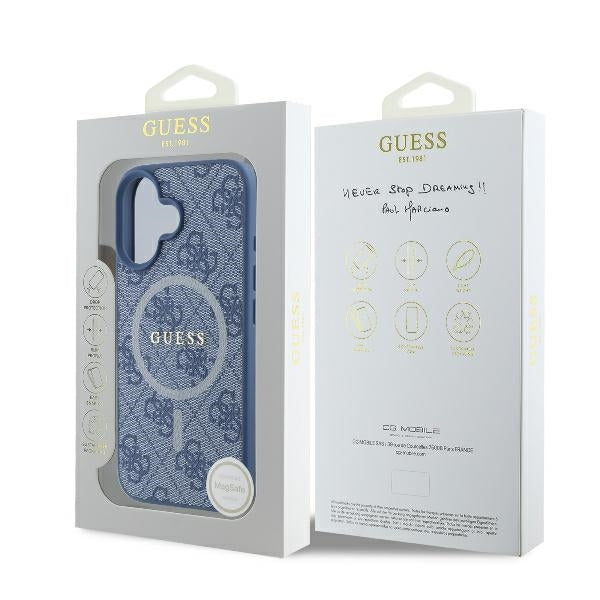 MagSafe Case for Apple iPhone 16, Guess, 4G Ring Classic Logo, Blue