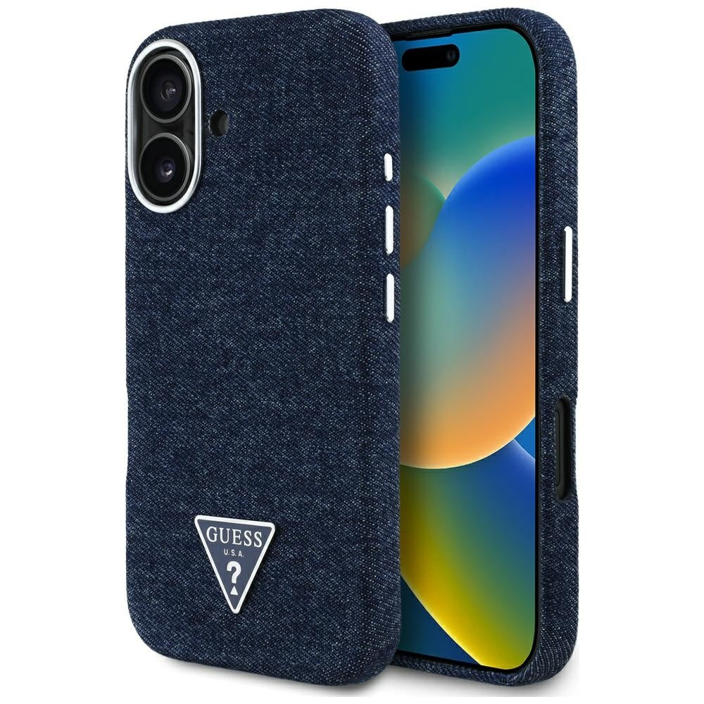 MagSafe-kotelo Apple iPhone 16:lle, Guess, Denim Triangle Logo, Sininen