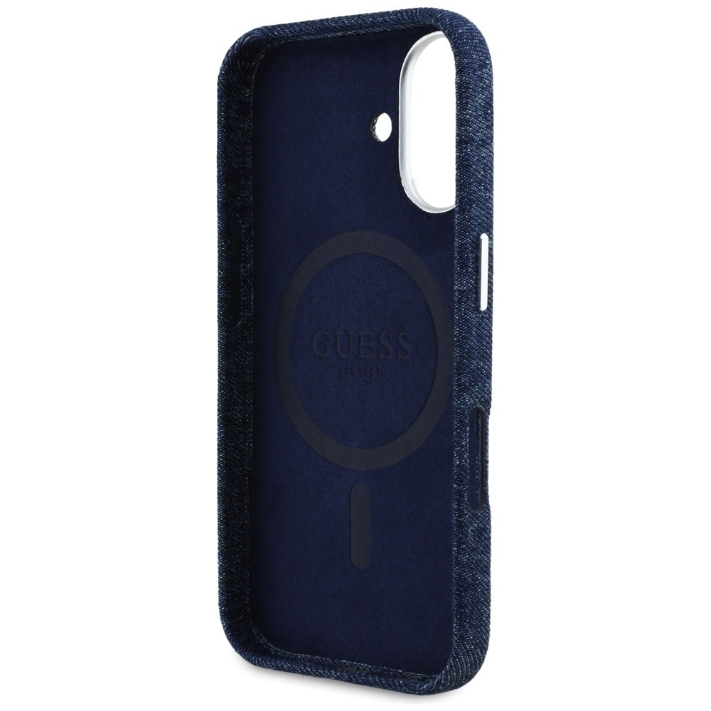 MagSafe-kotelo Apple iPhone 16:lle, Guess, Denim Triangle Logo, Sininen