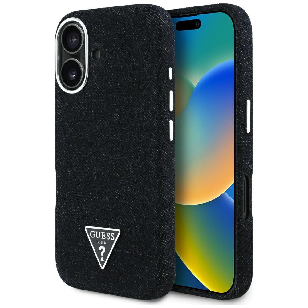MagSafe-kotelo Apple iPhone 16:lle, Guess, Denim Triangle Logo, Musta