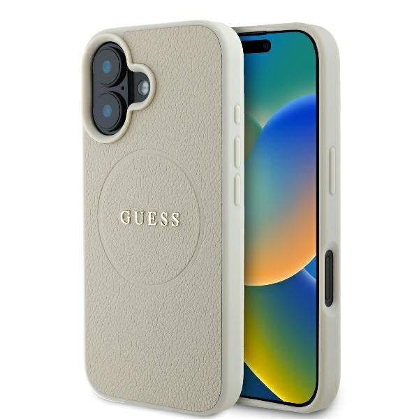 MagSafe-kotelo Apple iPhone 16:lle, Guess, Grained Gold Ring, Beige