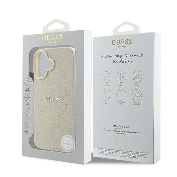 MagSafe-kotelo Apple iPhone 16:lle, Guess, Grained Gold Ring, Beige