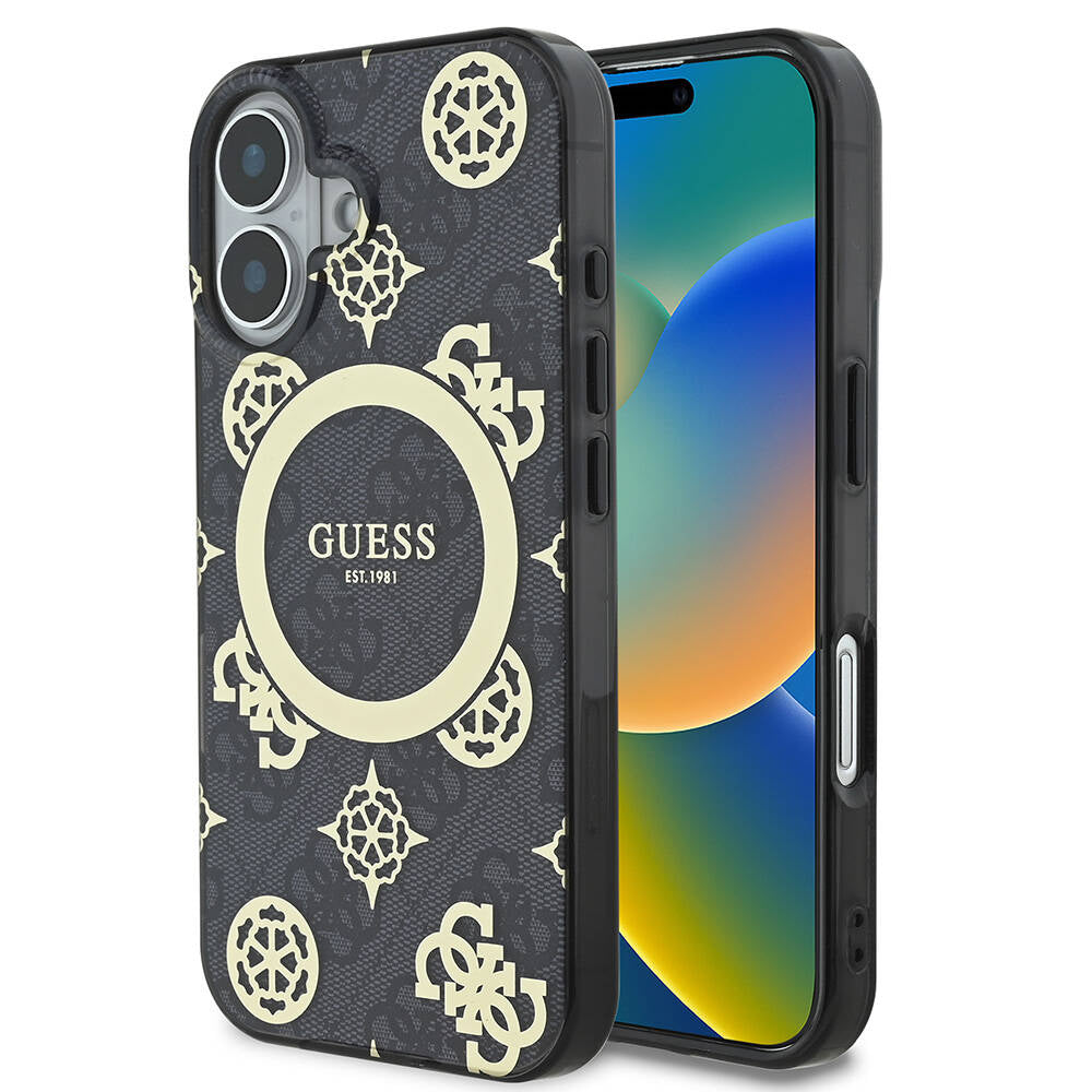 MagSafe-kotelo Apple iPhone 16:lle, Guess, IML 4G Peony, Musta GUHMP16SH4PYEEK