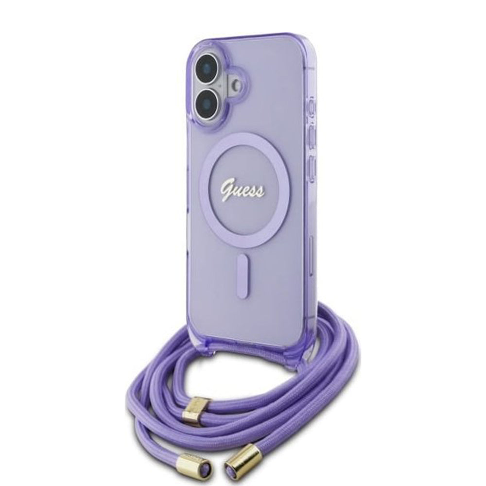 MagSafe-kotelo Apple iPhone 16:lle, Guess, IML Crossbody Cord Script, Violetti