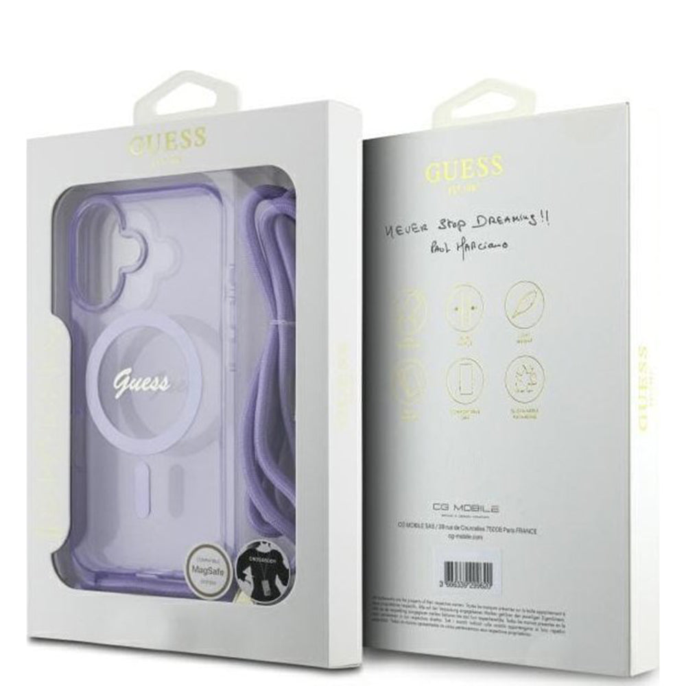 MagSafe-kotelo Apple iPhone 16:lle, Guess, IML Crossbody Cord Script, Violetti