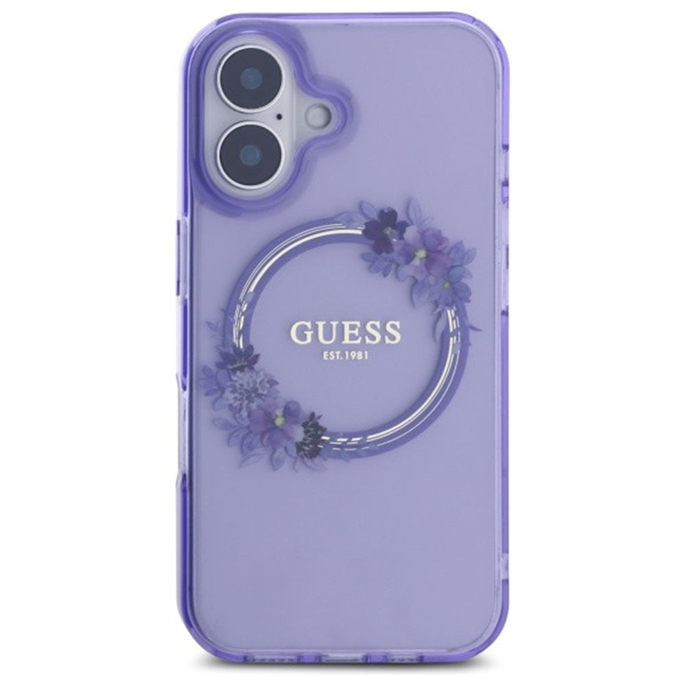 MagSafe-kotelo Apple iPhone 16:lle, Guess, IML Flowers Wreath, Violetti