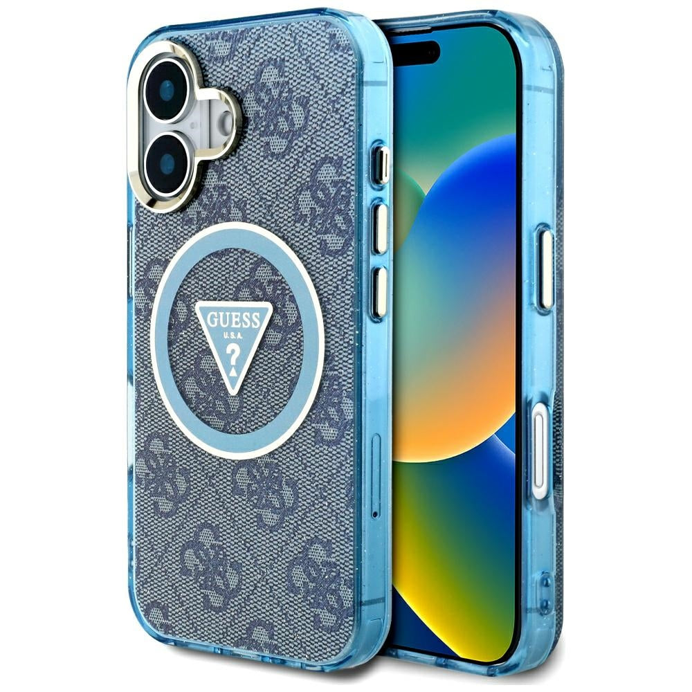 MagSafe-kotelo Apple iPhone 16:lle, Guess, IML Glitter 4G Circle Triangle, Sininen