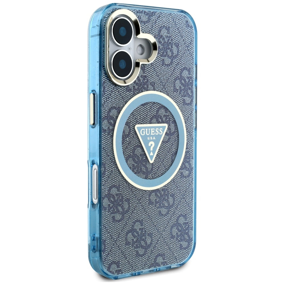 MagSafe-kotelo Apple iPhone 16:lle, Guess, IML Glitter 4G Circle Triangle, Sininen
