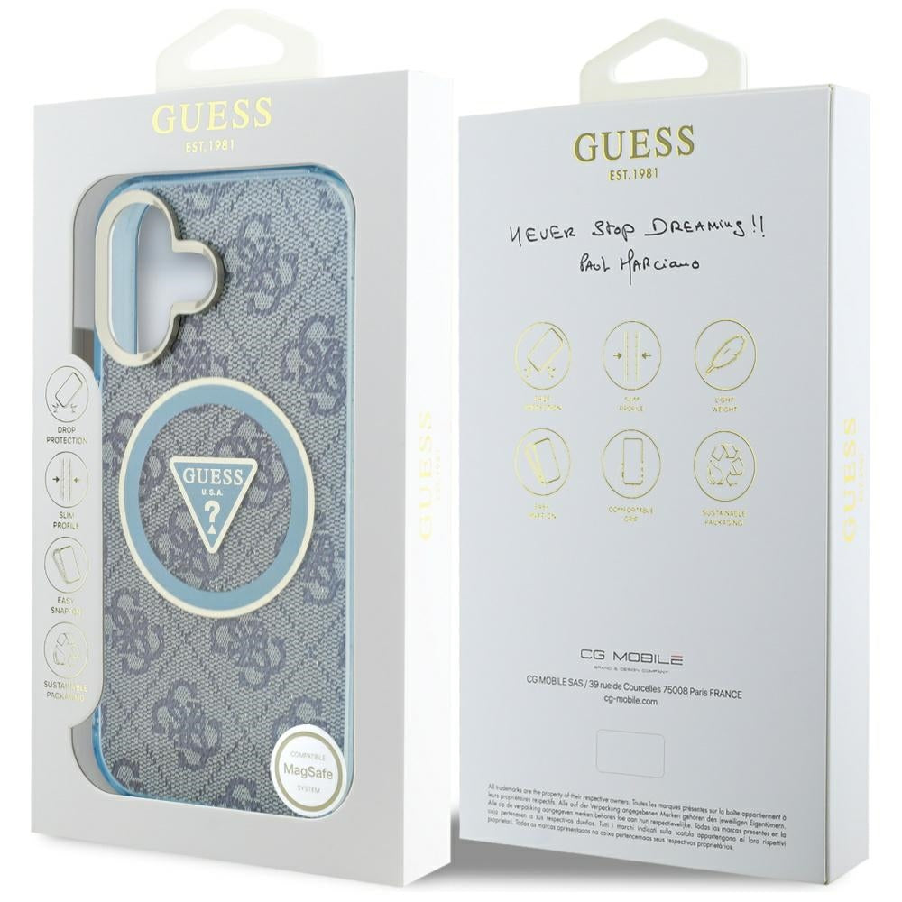 MagSafe-kotelo Apple iPhone 16:lle, Guess, IML Glitter 4G Circle Triangle, Sininen
