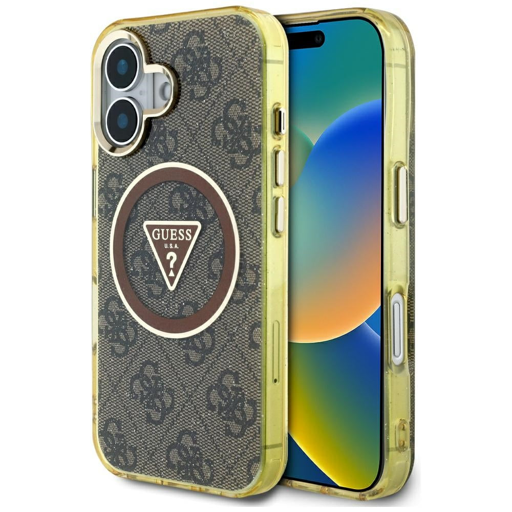 MagSafe-kotelo Apple iPhone 16:lle, Guess, IML Glitter 4G Circle Triangle, Ruskea