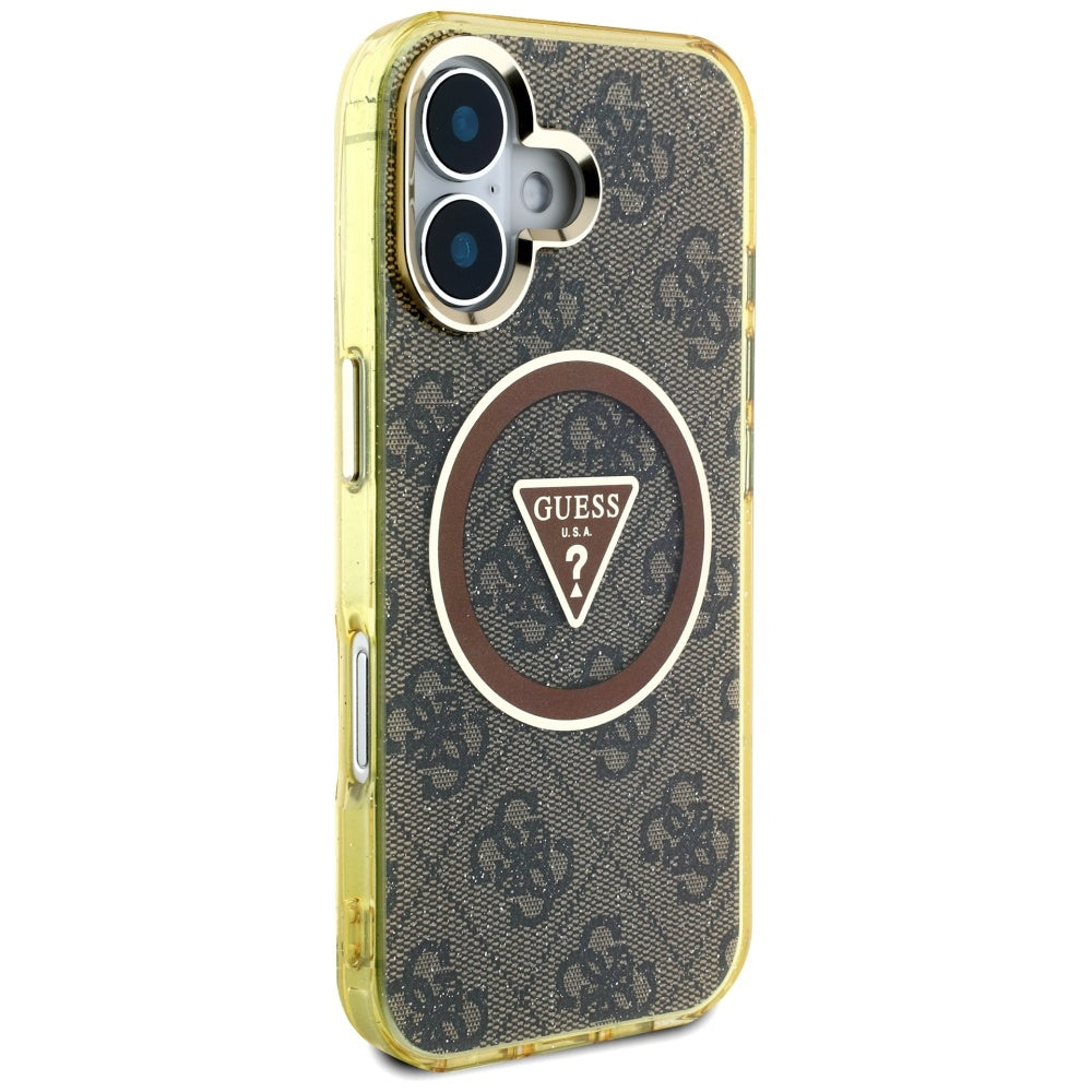 MagSafe-kotelo Apple iPhone 16:lle, Guess, IML Glitter 4G Circle Triangle, Ruskea