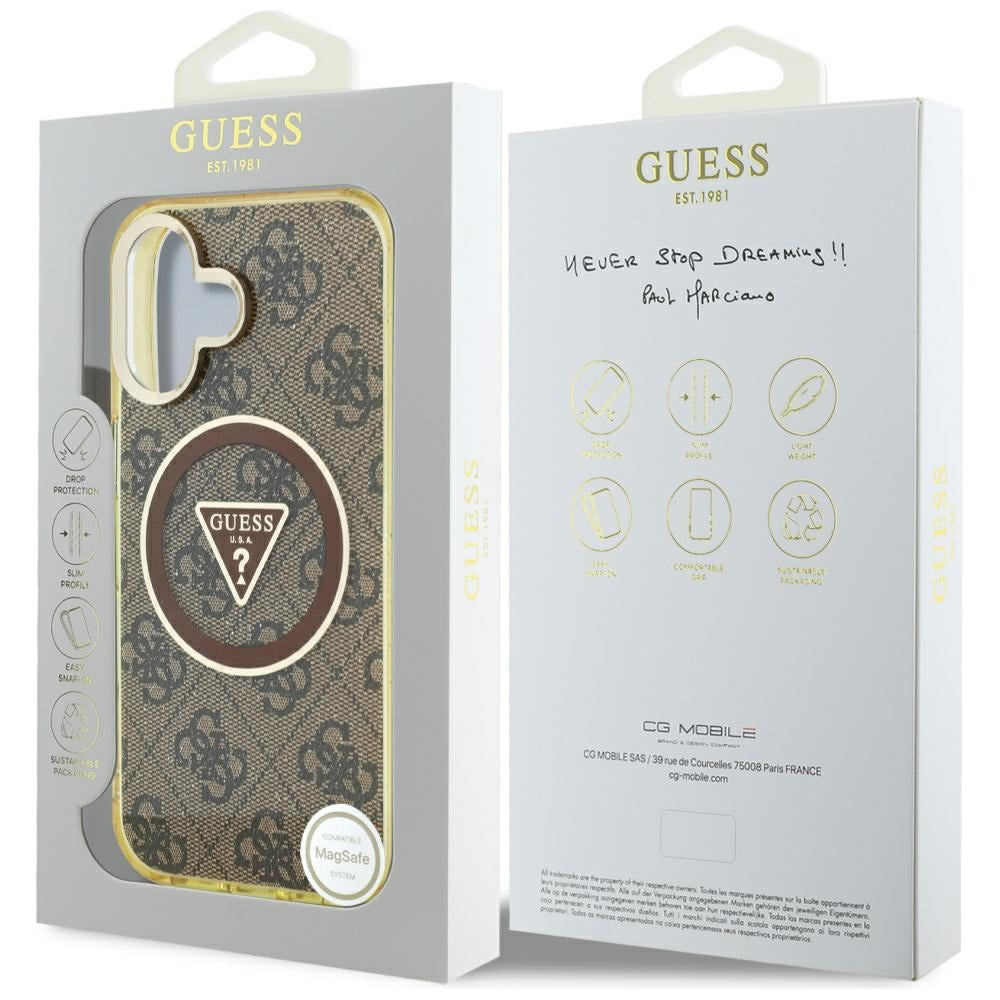 MagSafe-kotelo Apple iPhone 16:lle, Guess, IML Glitter 4G Circle Triangle, Ruskea