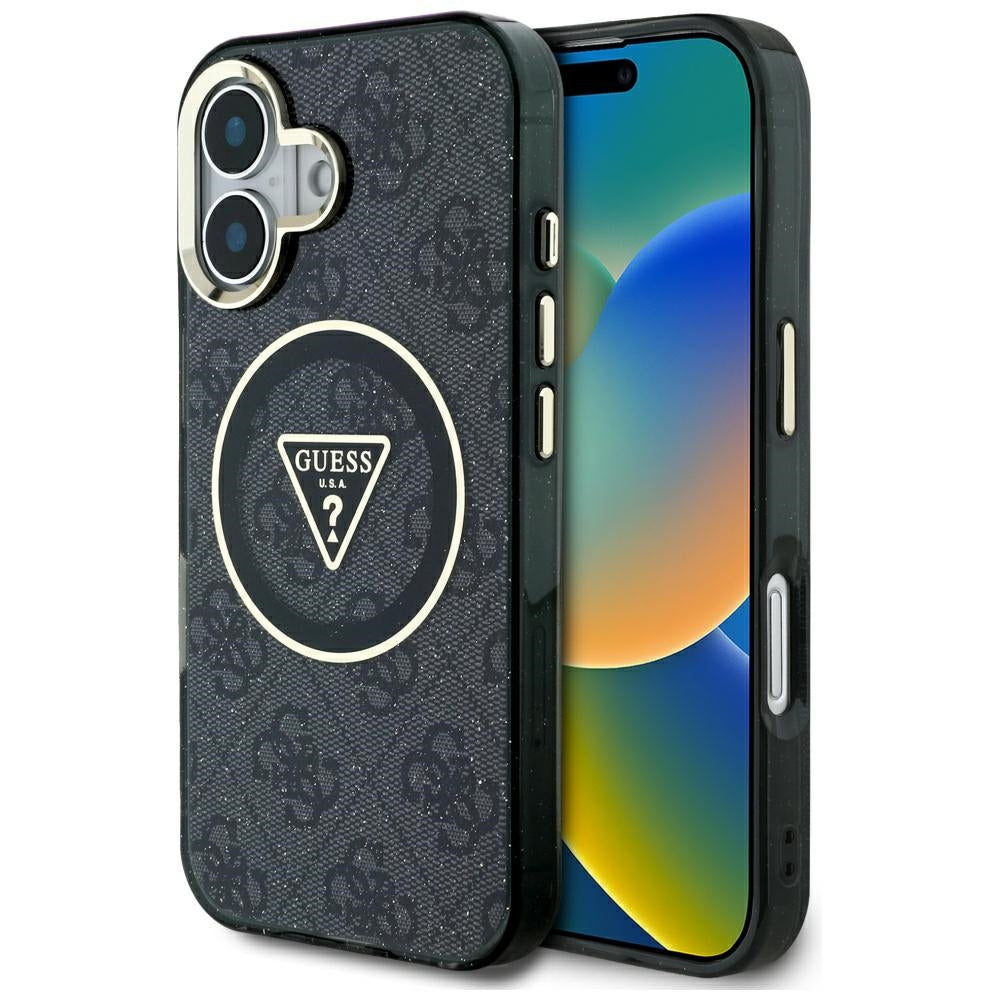 MagSafe-kotelo Apple iPhone 16:lle, Guess, IML Glitter 4G Circle Triangle, Musta