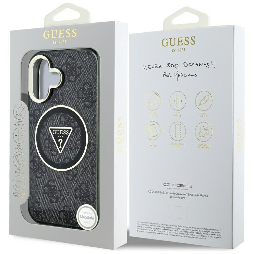 MagSafe-kotelo Apple iPhone 16:lle, Guess, IML Glitter 4G Circle Triangle, Musta