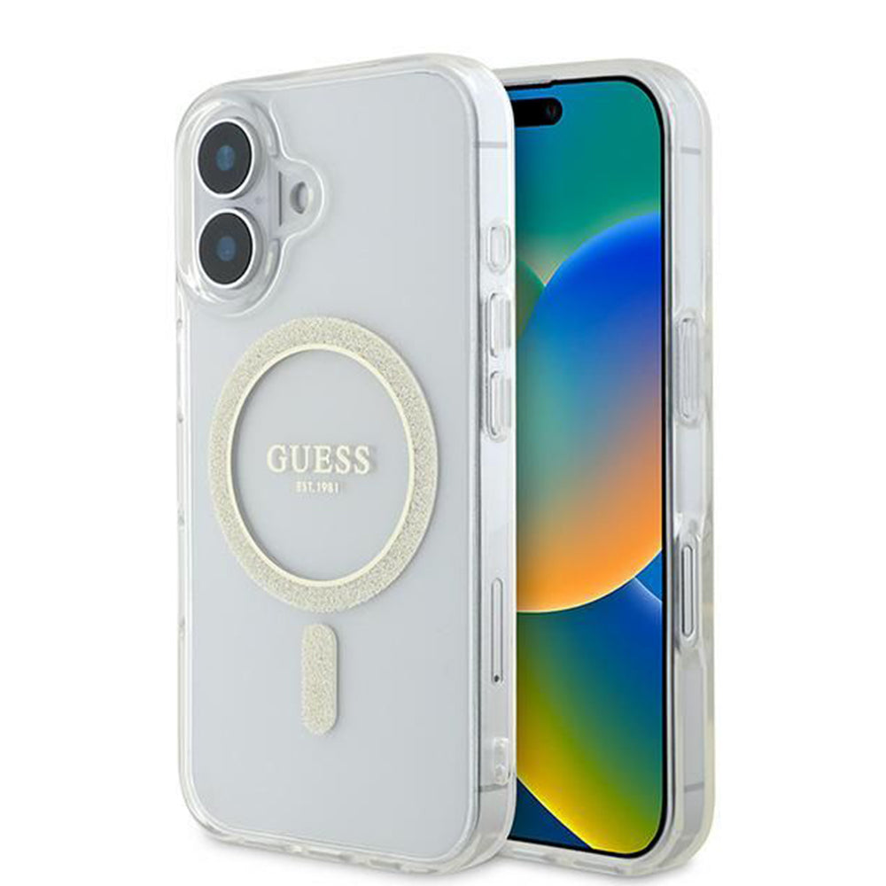 MagSafe-kotelo Apple iPhone 16:lle, Guess, IML Glitter Circle, Läpinäkyvä