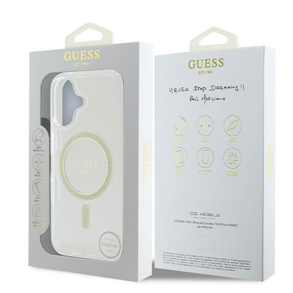 MagSafe-kotelo Apple iPhone 16:lle, Guess, IML Glitter Circle, Läpinäkyvä