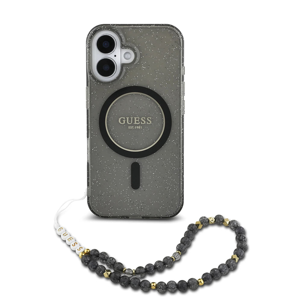 MagSafe-kotelo Apple iPhone 16:lle, Guess, IML Glitter Pearl-hihnalla, Musta