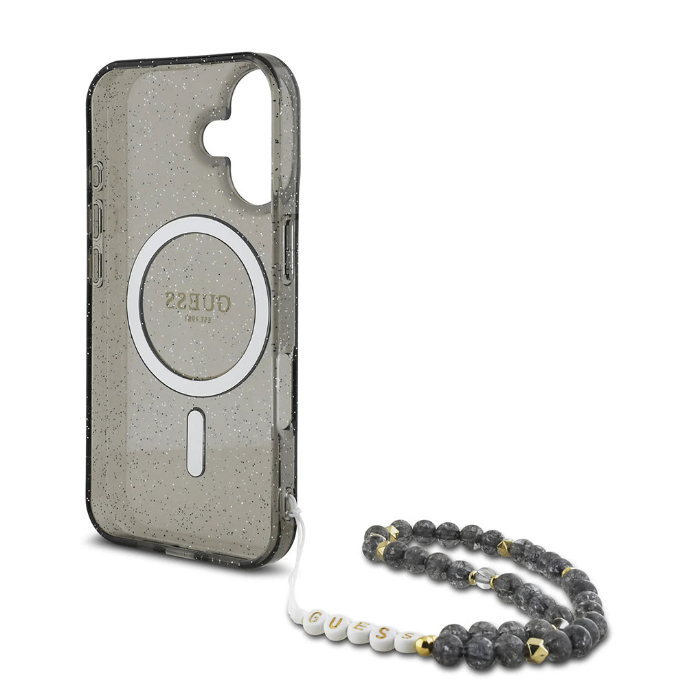 MagSafe-kotelo Apple iPhone 16:lle, Guess, IML Glitter Pearl-hihnalla, Musta