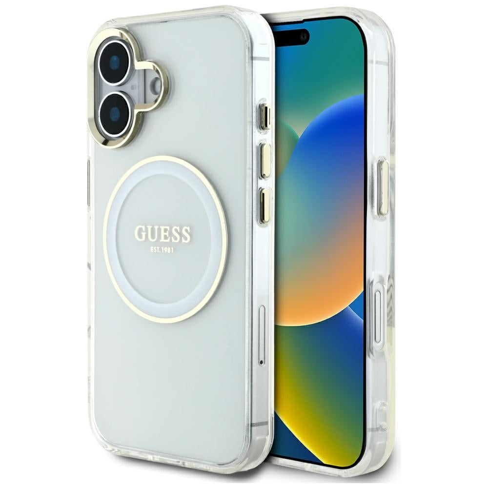 MagSafe-kotelo Apple iPhone 16:lle, Guess, IML Metal Colored Circle, Valkoinen