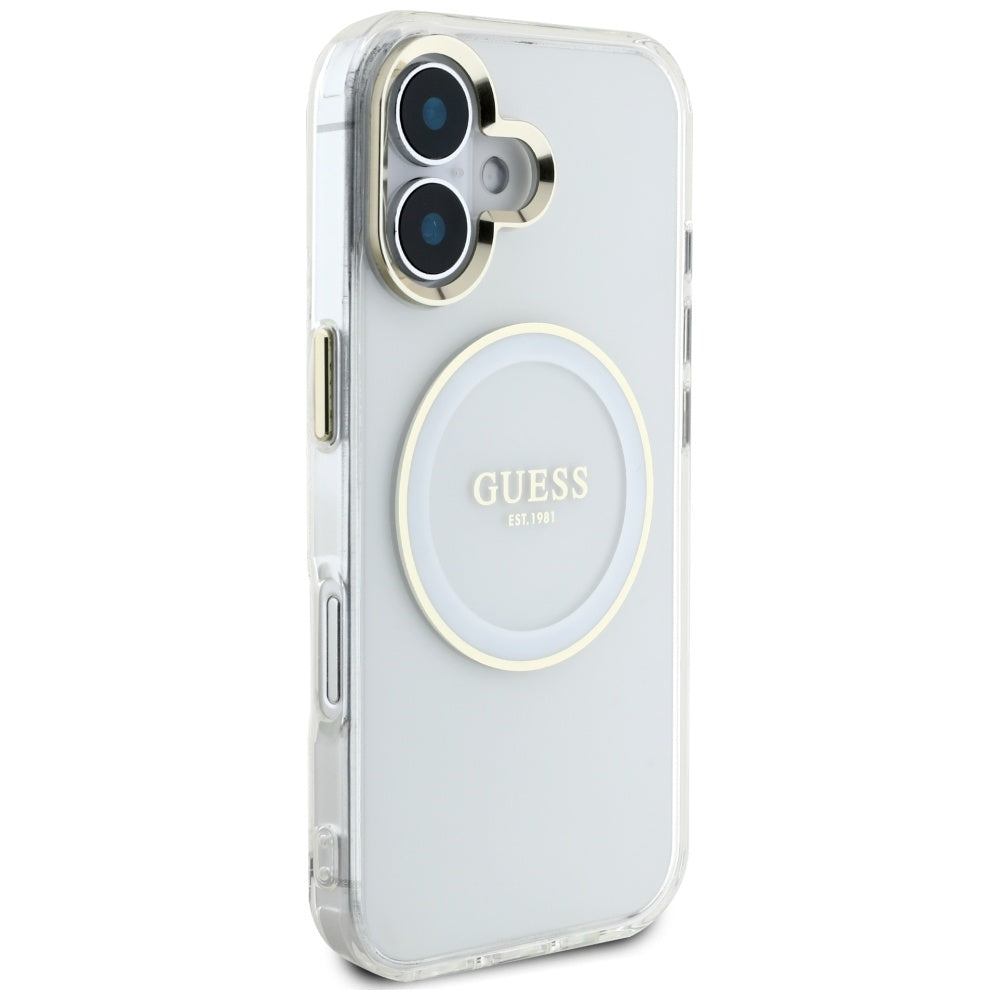 MagSafe-kotelo Apple iPhone 16:lle, Guess, IML Metal Colored Circle, Valkoinen