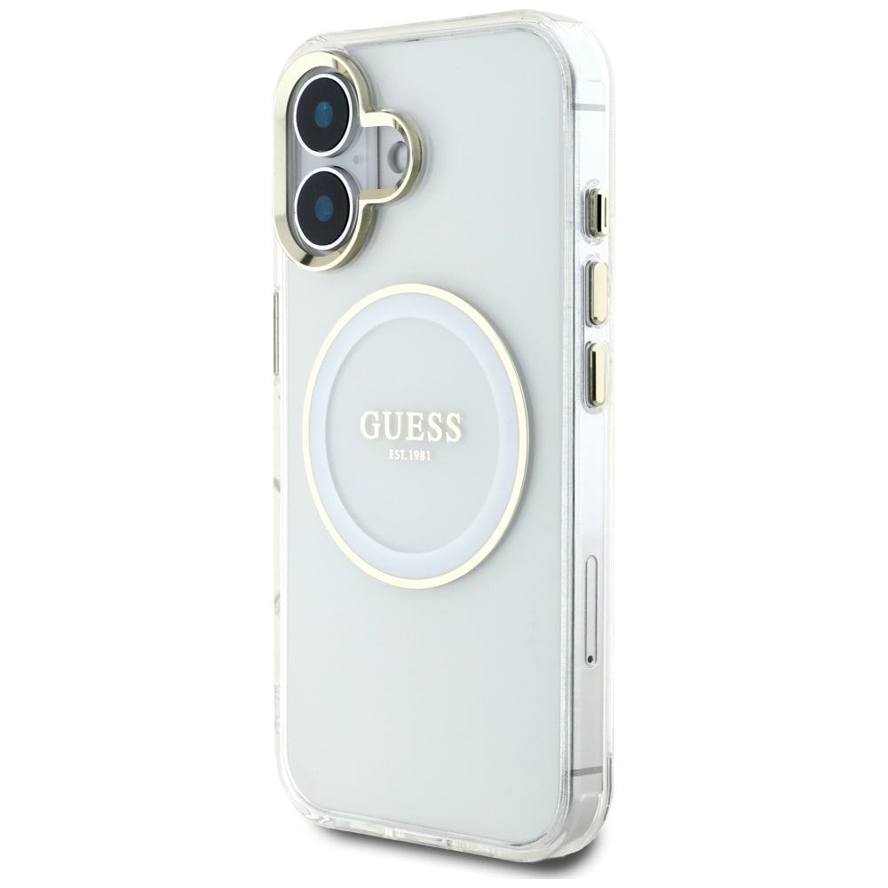 MagSafe-kotelo Apple iPhone 16:lle, Guess, IML Metal Colored Circle, Valkoinen