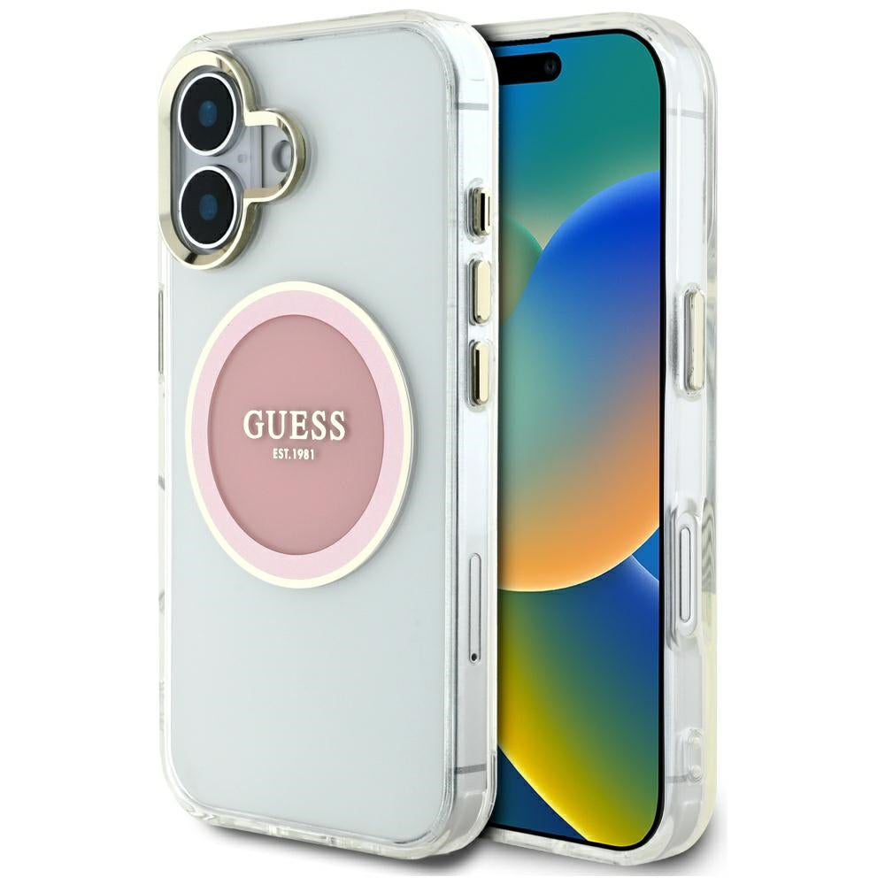 MagSafe-kotelo Apple iPhone 16:lle, Guess, IML Metal Colored Circle, Pinkki