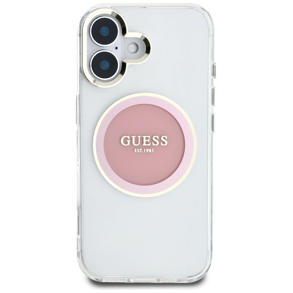 MagSafe-kotelo Apple iPhone 16:lle, Guess, IML Metal Colored Circle, Pinkki