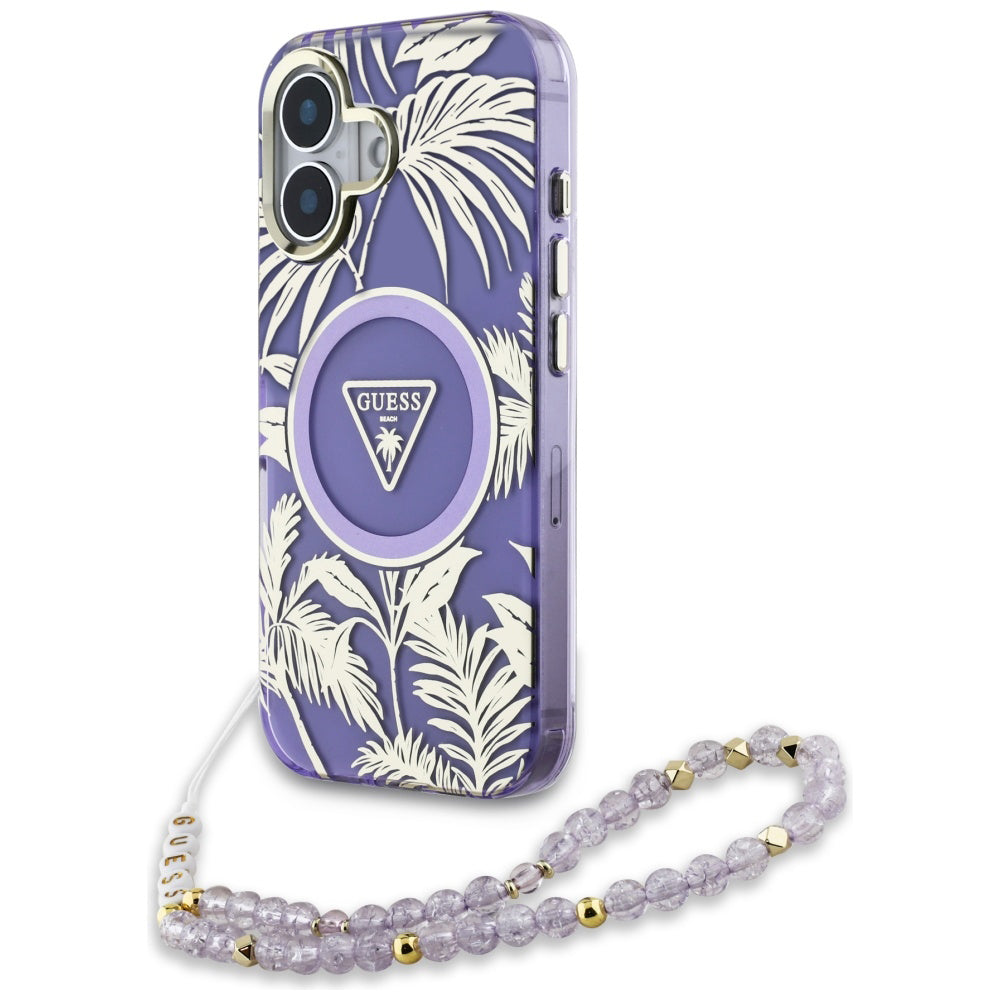 MagSafe-kotelo Apple iPhone 16:lle, Guess, IML Palm Trees Triangle with Pearl Strap, Violetti