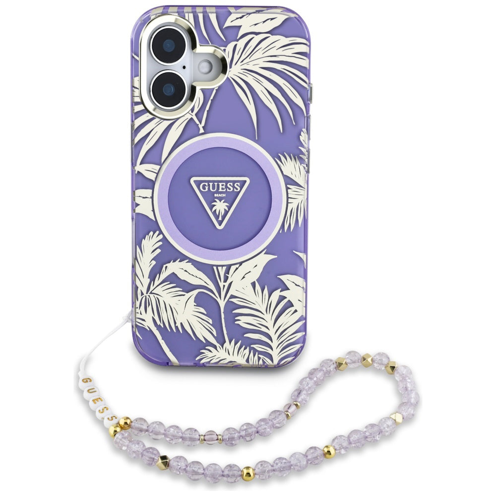 MagSafe-kotelo Apple iPhone 16:lle, Guess, IML Palm Trees Triangle with Pearl Strap, Violetti