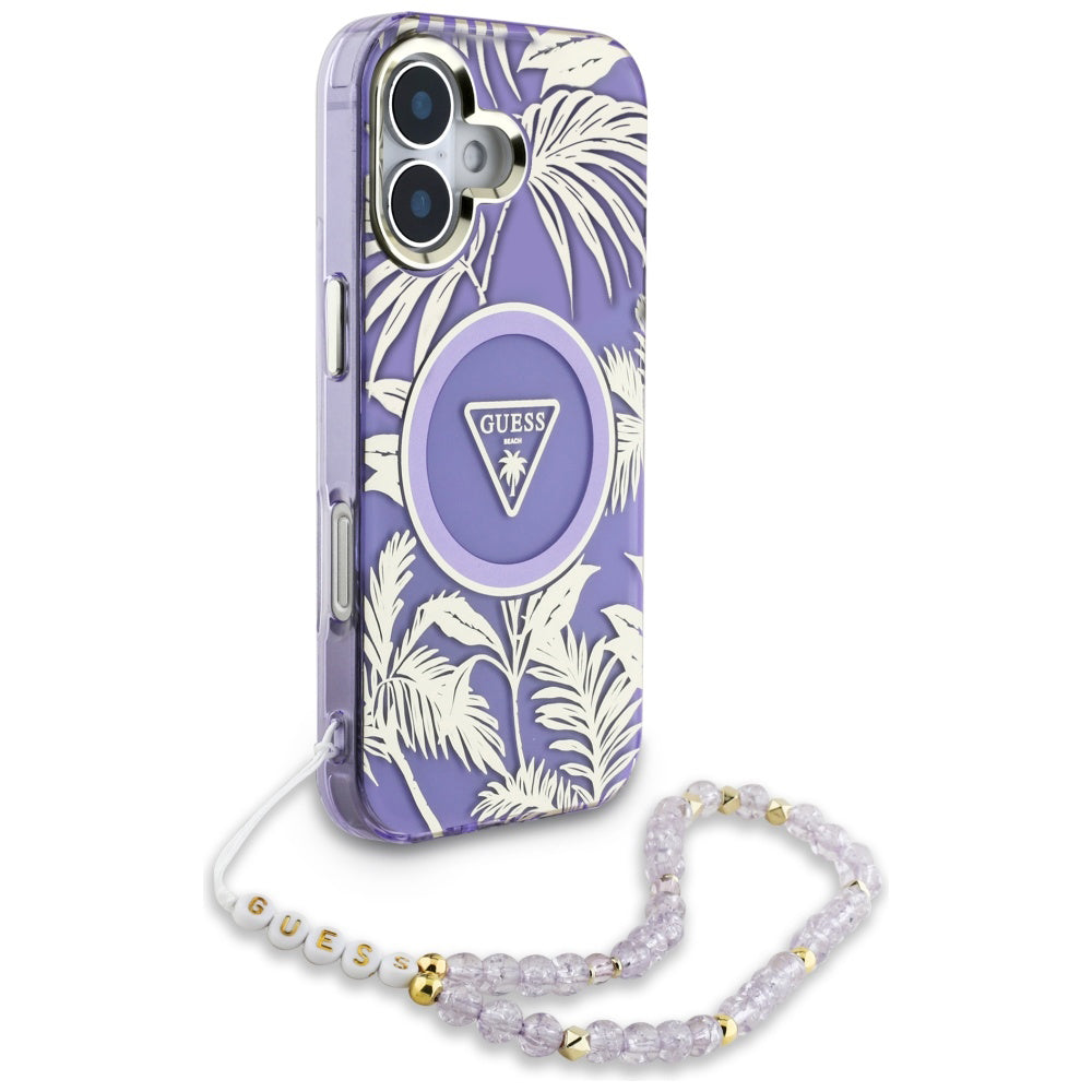MagSafe-kotelo Apple iPhone 16:lle, Guess, IML Palm Trees Triangle with Pearl Strap, Violetti