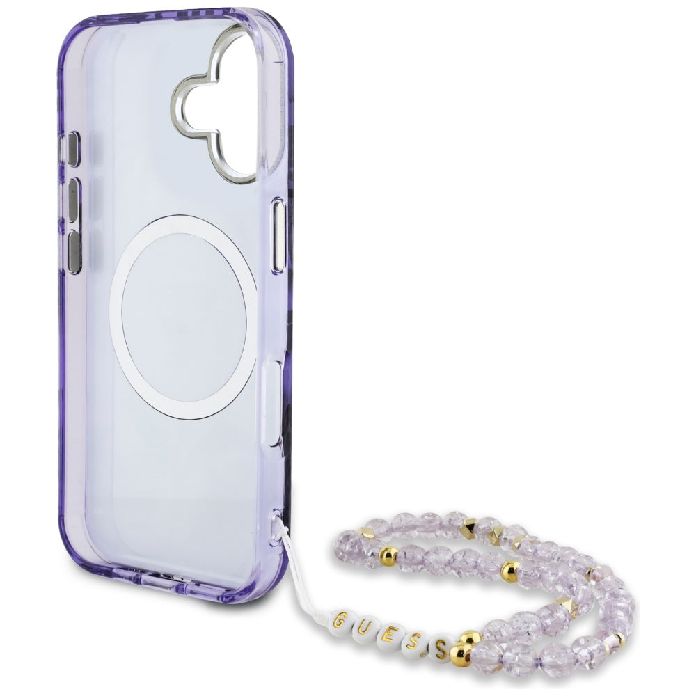 MagSafe-kotelo Apple iPhone 16:lle, Guess, IML Palm Trees Triangle with Pearl Strap, Violetti