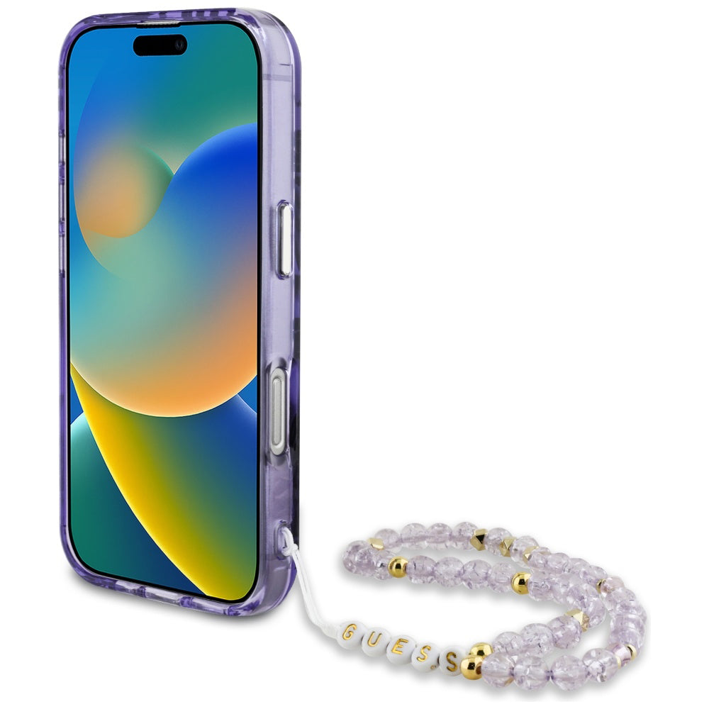 MagSafe-kotelo Apple iPhone 16:lle, Guess, IML Palm Trees Triangle with Pearl Strap, Violetti