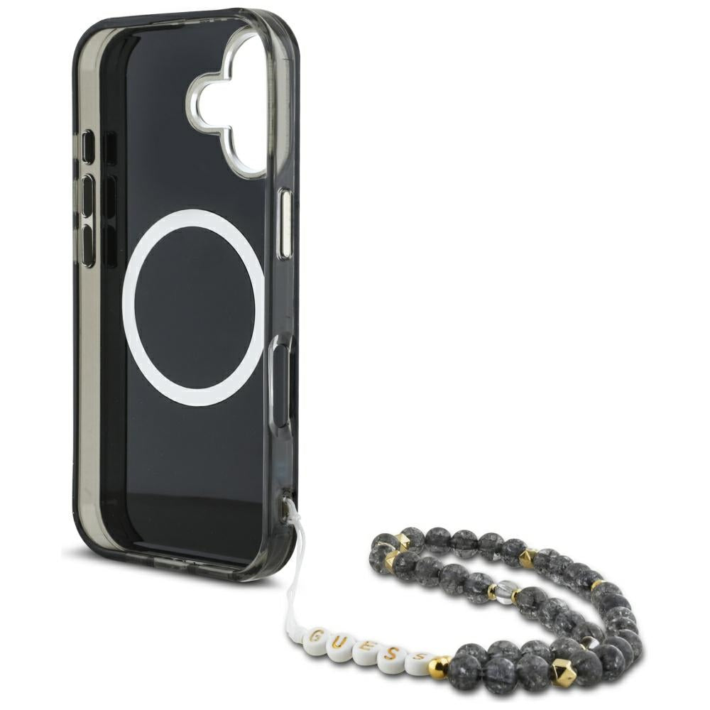MagSafe-kotelo Apple iPhone 16:lle, Guess, IML Palm Trees Triangle with Pearl Strap, Musta