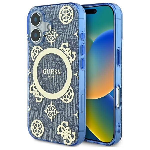 MagSafe-kotelo Apple iPhone 16:lle, Guess, IML Peony On 4G Background, Sininen