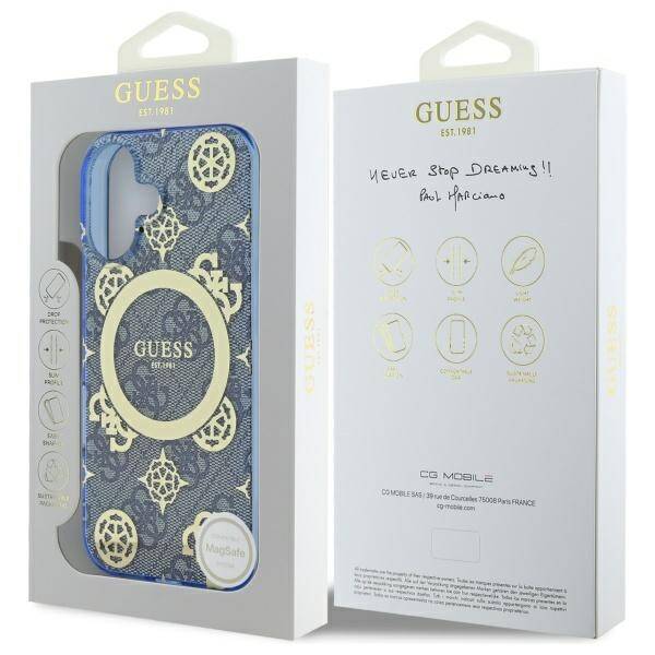 MagSafe-kotelo Apple iPhone 16:lle, Guess, IML Peony On 4G Background, Sininen