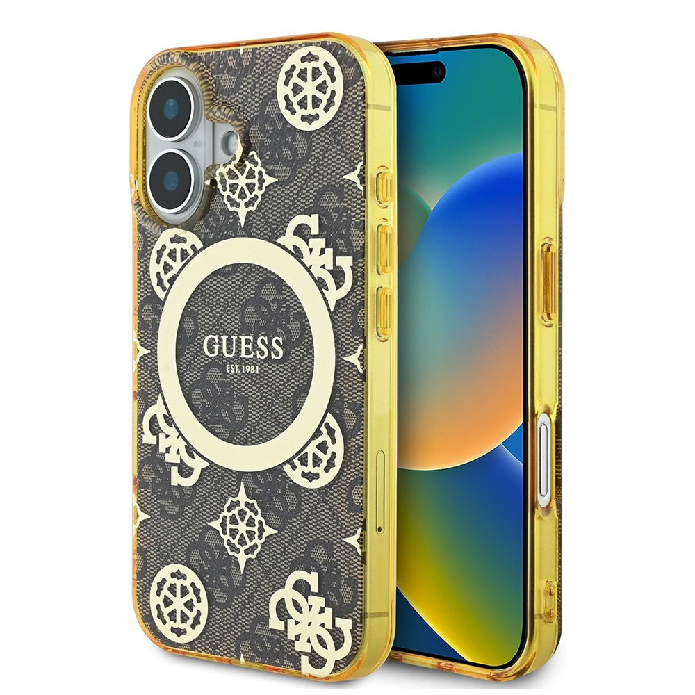 MagSafe-kotelo Apple iPhone 16:lle, Guess, IML Peony On 4G Background, Ruskea