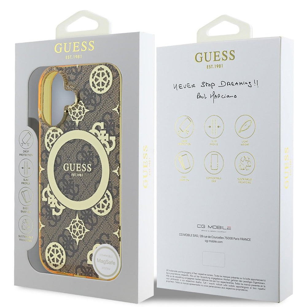 MagSafe-kotelo Apple iPhone 16:lle, Guess, IML Peony On 4G Background, Ruskea