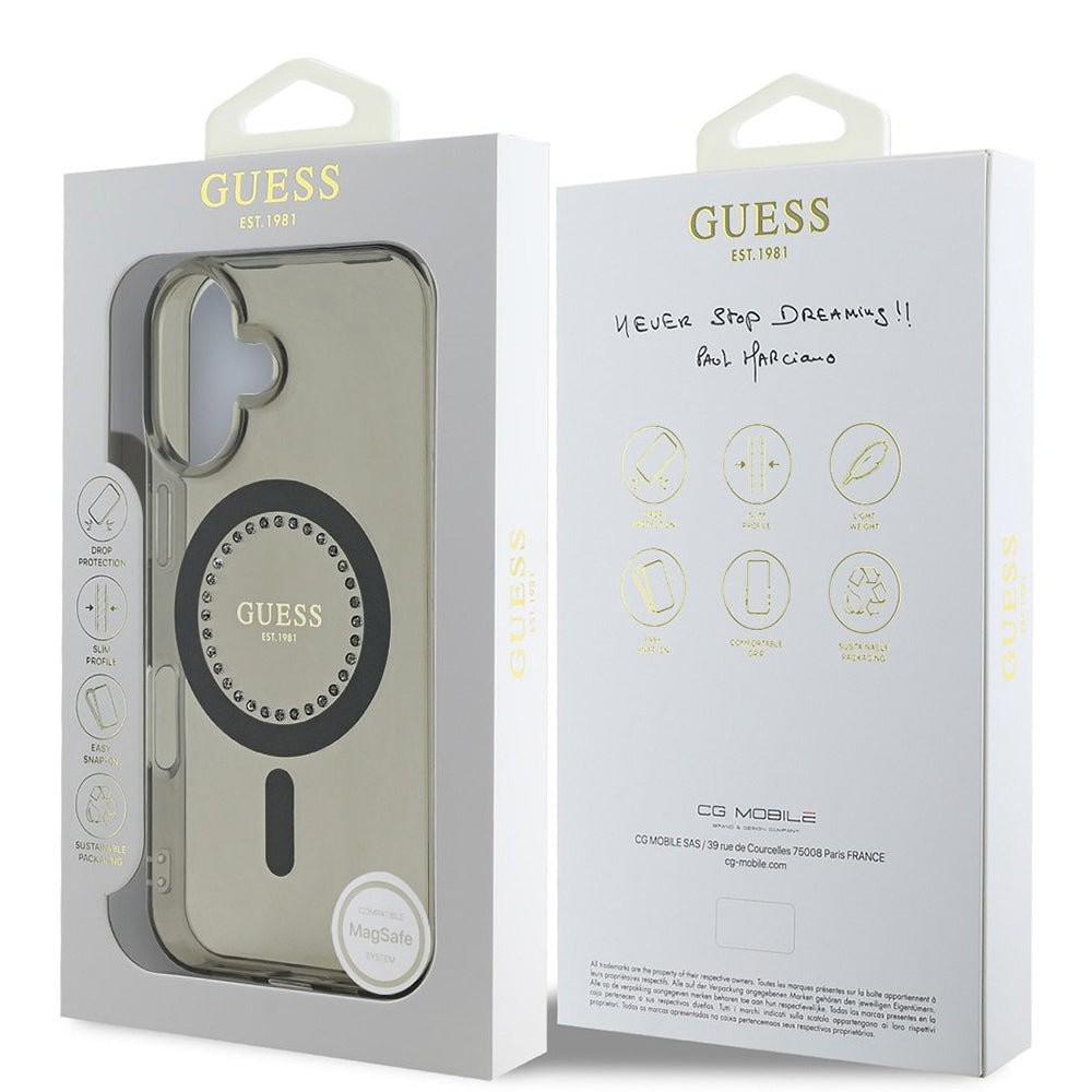 MagSafe-kotelo Apple iPhone 16:lle, Guess, IML Rhinestone, Musta