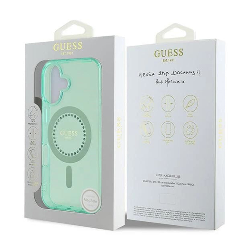 MagSafe-kotelo Apple iPhone 16:lle, Guess, IML Rhinestone, Vihreä