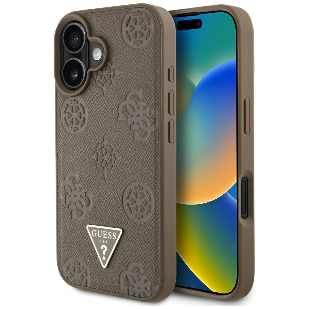 MagSafe-kotelo Apple iPhone 16:lle, Guess, Peony Grained Hot Stamp Triangle, Ruskea