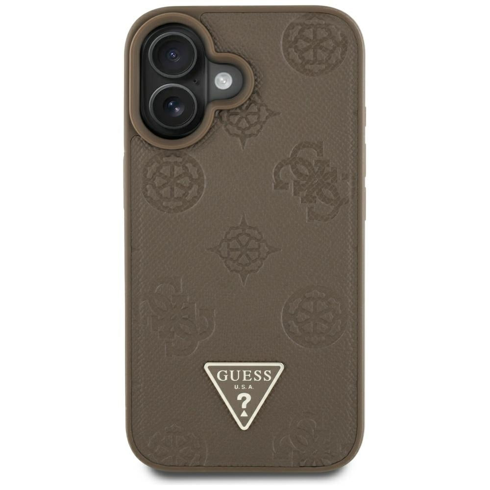 MagSafe-kotelo Apple iPhone 16:lle, Guess, Peony Grained Hot Stamp Triangle, Ruskea