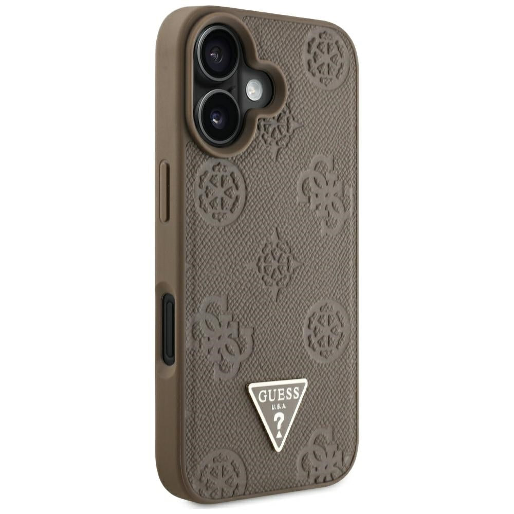 MagSafe-kotelo Apple iPhone 16:lle, Guess, Peony Grained Hot Stamp Triangle, Ruskea