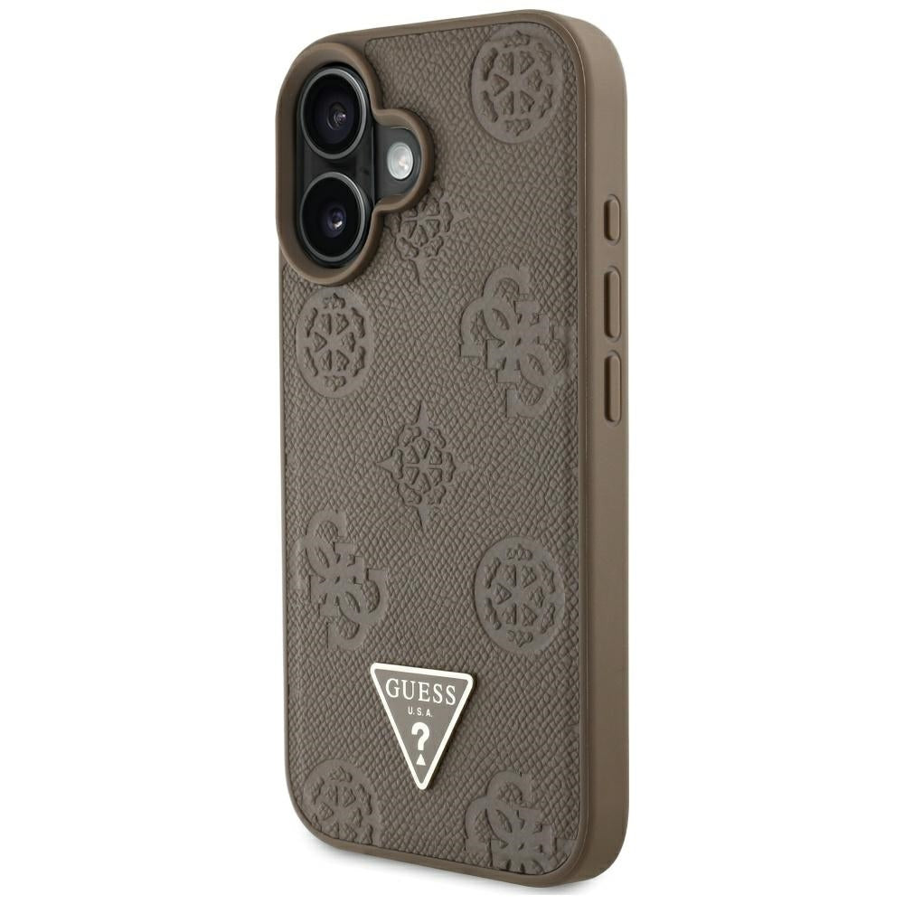 MagSafe-kotelo Apple iPhone 16:lle, Guess, Peony Grained Hot Stamp Triangle, Ruskea