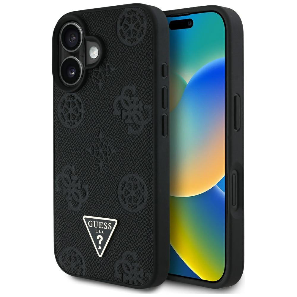 MagSafe-kotelo Apple iPhone 16:lle, Guess, Peony Grained Hot Stamp Triangle, Musta