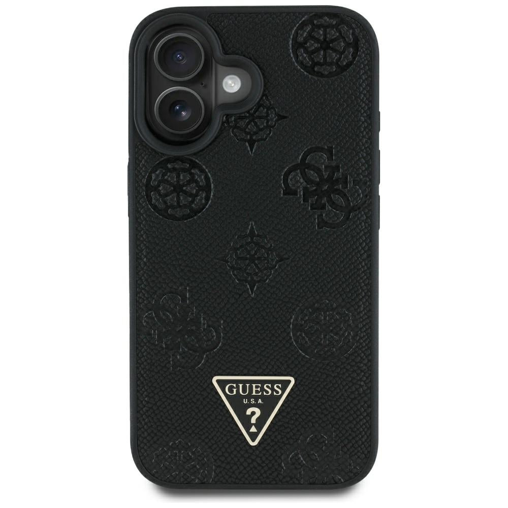 MagSafe-kotelo Apple iPhone 16:lle, Guess, Peony Grained Hot Stamp Triangle, Musta