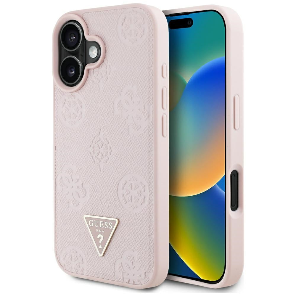 MagSafe-kotelo Apple iPhone 16:lle, Guess, Peony Grained Hot Stamp Triangle, Pinkki