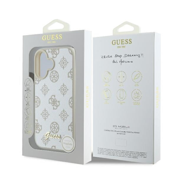 MagSafe-kotelo Apple iPhone 16:lle, Guess, Peony Script, Valkoinen